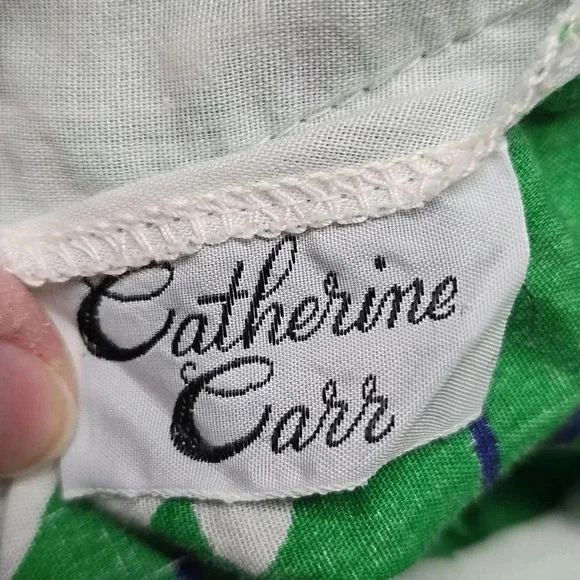 {Catherine Carr} 60s Women's Vintage Green Floral Print Apron Dress - Picture 11 of 13